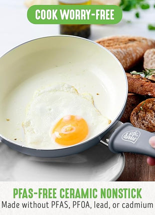 GreenLife 16 Piece Nonstick Cookware Set, Soft Grip Non-Toxic PFAS-Free Ceramic Pots & Pans, Dishwasher & Oven Safe, Frying, Sauce, Saute, Utensils, Glass Lids, Stay-Cool Handles, Wobble Free, Gray