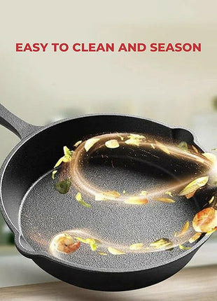 Jim Beam HEA Set of 3 Pre Seasoned Cast Iron Skillets with Even Distribution and Heat Retention-6" 8" 10", 10'', Black,JB0195