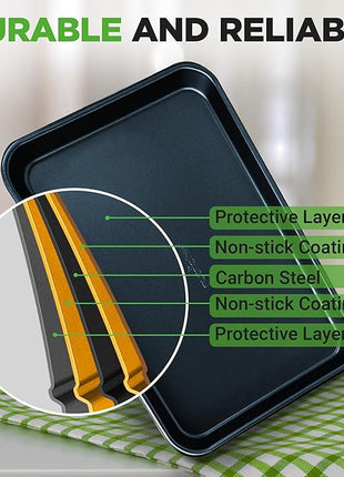 NutriChef 2-Piece Baking Sheet Non Stick - Premium Carbon Steel Cookie Sheets for Baking - Large and Medium Baking Trays for Oven - Blue Diamond