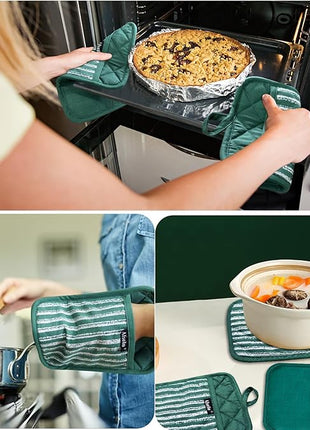 Silicone Pot Holders Set of 3 Heat Resistant & Non Slip Potholders, Professional Oven Hot Pads with Pockets Mitts for Kitchen Cooking Baking Barbecue (Emerald Green, 3)