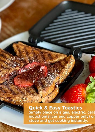 Jean-Patrique Stovetop Panini Grill Press Sandwich Maker, Black – Ceramic Nonstick Grilled Cheese Maker with Handles - Indoor & Outdoor Double-sided Sandwich Toaster