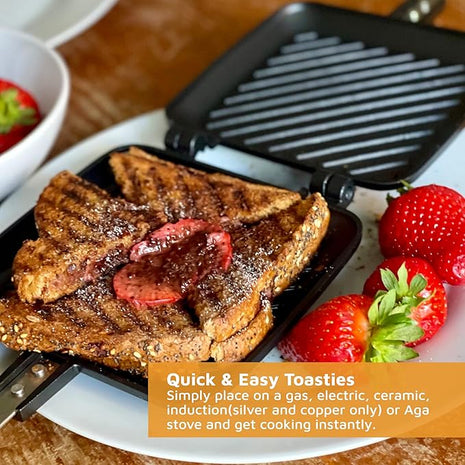 Jean-Patrique Stovetop Panini Grill Press Sandwich Maker, Black – Ceramic Nonstick Grilled Cheese Maker with Handles - Indoor & Outdoor Double-sided Sandwich Toaster