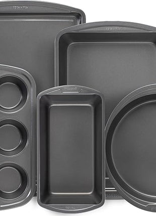 GoodCook Everyday Nonstick Steel 5-Piece Bakeware Set, Gray, Includes Cookie Sheet, Cake Pan, Loaf Pan, Muffin Pan, and Roast Pan, Durable and Scratch-Resistant Baking Set