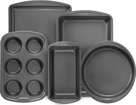GoodCook Everyday Nonstick Steel 5-Piece Bakeware Set, Gray, Includes Cookie Sheet, Cake Pan, Loaf Pan, Muffin Pan, and Roast Pan, Durable and Scratch-Resistant Baking Set