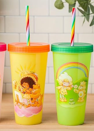 Silver Buffalo Care Bears Strawberry Shortcake Color Change Plastic Tumbler 4 Pack Featuring Orange Blossom Lemon Meringue Cheer Funshine Friend Blueberry Muffin Grumpy, 24 Ounces