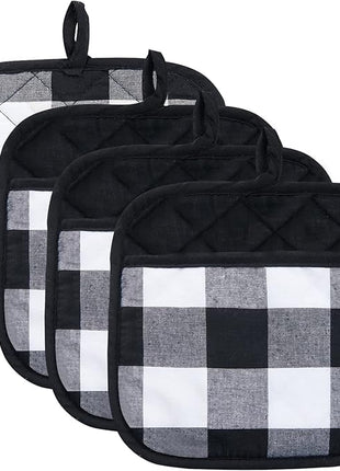 Joyhalo 4 Pack Pot Holders for Kitchen,Cotton Oven Holder with Great Heat Resistance,Non Slip Hot Pads for Kitchen Clearance,Black and White