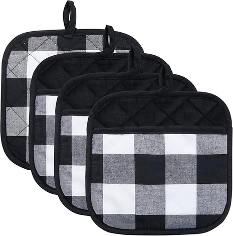 Joyhalo 4 Pack Pot Holders for Kitchen,Cotton Oven Holder with Great Heat Resistance,Non Slip Hot Pads for Kitchen Clearance,Black and White