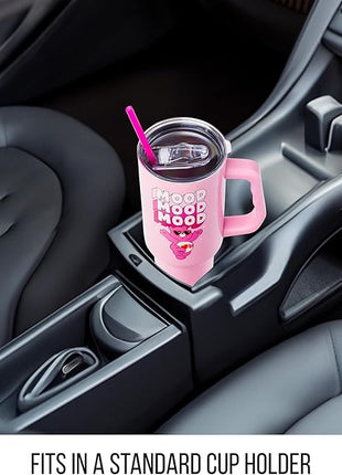 Silver Buffalo Care Bears “Mood” Stainless Steel Tumbler with Handle Featuring Love-A-Lot Bear, Fits in Standard Cup Holder, 40 Ounces