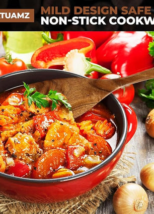 SPATUAMZ Wooden Cooking Spoons, Ladle and Spatula, Fine Polished Teak Wood Cooking Utensils Set of 6, Nonstick Wooden Kitchen Spoon & Spatula Set