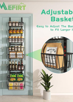 12 Inch Wide Narrow Over The Door Pantry Organizer, Pantry Organization and Storage, Black 8-Tier Metal Hanging Deep Basket Wall Spice Rack Seasoning Shelves, Home & Kitchen Essentials