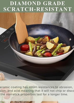 Nuwave Healthy Duralon Blue Ceramic Nonstick Cookware Set, Diamond Infused Scratch-Resistant, PFAS Free, Dishwasher & Oven Safe, Induction Ready & Evenly Heats, Tempered Glass Lids & Stay-Cool Handles