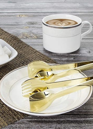 MSY BIGSUNNY Mini Appetizer Tongs Stainless Steel Set of 4, Metal Small Serving Tongs, 6 Inch(15.2cm, Golden)