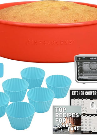 Air Fryer Baking Pan For Ninja Foodi XL Pro DT200, Double Oven with FlexDoor DCT400, Prestige Smart XL, Toaster Oven Bakeware Sets with Cupcake Liners & Conversion Chart, Nonstick Round Cake Molds