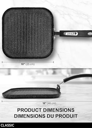 Starfrit The Rock 25cm (10") Non-Stick Grill Pan - Durable Forged Aluminium - Oven Safe - PFOA Free - Easy to Clean - Black