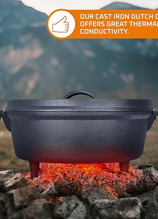 Bruntmor 5 Qt Camp Dutch Ovens Set - Black: Experience high-performance cooking with this versatile and durable 3-piece set, including a pot, lid, and 9" meat rack/trivet. - 13 x 13 inch