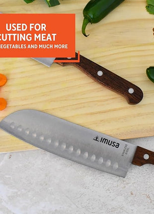 IMUSA, 2pc 5" & 7" Santoku Knife Set w/Wood Handle, Stainless Steel Kitchen Cooking Knifes