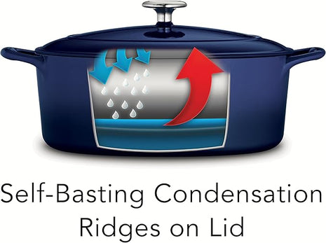 Tramontina Enameled Cast Iron Oval Dutch Oven Pot with Lid, Large 5.5-quart, Blue