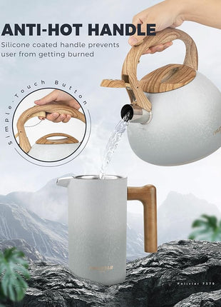 POLIVIAR Tea Kettle, 2.7 Quart Stovetop Tea Kettle, Audible Whistling Teapot with Crackle Finish, Food Grade Stainless Steel for Anti-Rust, Anti Hot Handle, Suitable for All Heat Sources (JX2023-LYW)