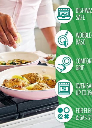 GreenLife Artisan Healthy Ceramic Nonstick, 8" and 10" Frying Pan Skillet Set, Stainless Steel Handle, PFAS-Free, Dishwasher Safe, Oven Safe, Soft Pink