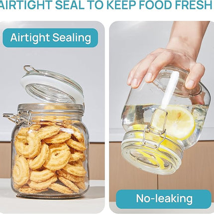 Vtopmart 34oz Glass Food Storage Jars with Airtight Clamp Lids, 3 Pack Kitchen Canisters for Flour, Cereal, Coffee, Pasta and Canning, Square Mason Jar with 8 Chalkboard Labels