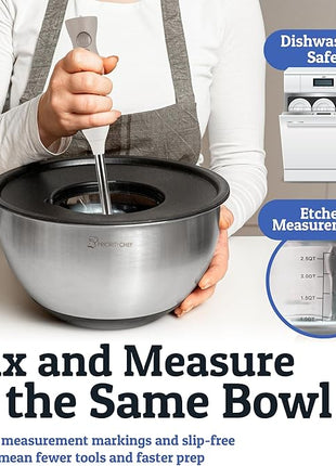 Priority Chef Stainless Steel Mixing Bowls with Lids Set, Metal Nesting Bowls with Airtight Lids, Graters, Non-Slip Base & Measurement Marks, Includes Utensil Set for Prep, Baking & Storage, Black