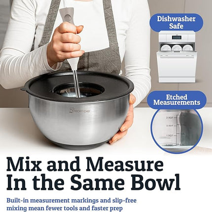 Priority Chef Stainless Steel Mixing Bowls with Lids Set, Metal Nesting Bowls with Airtight Lids, Graters, Non-Slip Base & Measurement Marks, Includes Utensil Set for Prep, Baking & Storage, Black