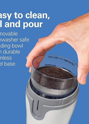 Hamilton Beach Fresh Grind Electric Coffee Grinder for Beans, Spices and More, Stainless Steel Blades, Removable Chamber, Makes up to 12 Cups, White