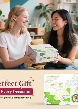 TEANAGOO Matcha Whisk Set,7 Pcs Matcha Set White,Ceremony Matcha Kit,Matcha Tea Set for Making Latte,Ceramic Bowl(chawan) whith Spout and Whisk,Gift for Matcha Lovers