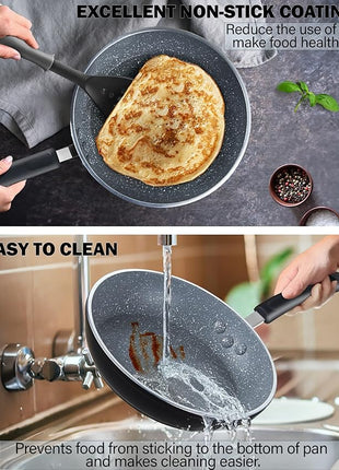 Cook N Home 8"/10"/12" 3 Pieces Frying Saute Pan Set with Non-stick Coating and Induction Compatible bottom, Black