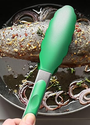 9-Inch & 12-Inch Premium Stainless Steel Food Tongs, Turquoise Silicone BPA Free Non-Stick BBQ Cooking Grilling Locking Kitchen Tong