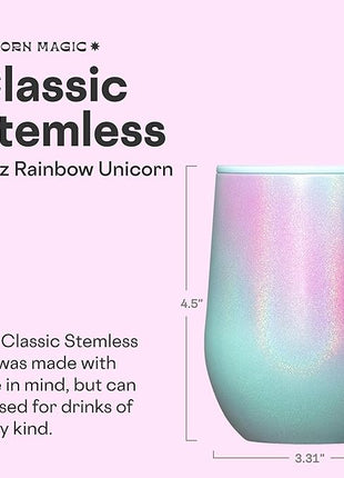 Corkcicle Stemless Wine Tumbler - Keeps Drinks Cold for 6 Hours - Triple-Insulated Stainless Steel - Non-Slip Base - Summer Drinkware Gift - Keeps Drinks Ice Cold - 12 oz - Rainbow Unicorn