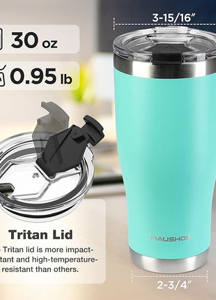 HAUSHOF 30 oz Tumbler, Stainless Steel Vacuum Insulated Coffee Tumbler Water Cup, Double Wall Travel Mug with Lid, Perfect for Hot and Cold Drinks