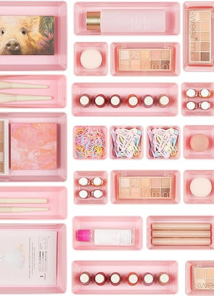 Vtopmart 25 PCS Plastic Drawer Organizers Set, 4-Size Versatile Bathroom and Vanity Drawer Organizer Trays, Storage Bins for Makeup, Bedroom, Kitchen Gadgets Utensils and Office