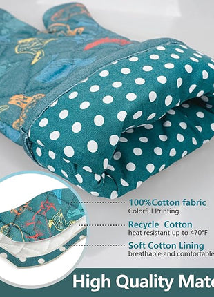 Oven Mitts Cotton Fashion Cute Farm Cattle Design 1pair Heat Resistant Oven Gloves Safe Cooking Baking Grilling Barbecue Machine Washable Pot Holders (Farm Cattle)