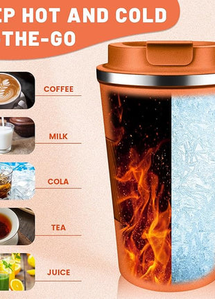 Insulated Coffee Tumblers with Flip Lid 12oz / 17oz, Stainless Steel Travel Coffee Mug Leak Proof, Vacuum Insulated Coffee Mug Reusable Cup, Keeps Cold and Hot for Coffee Tea