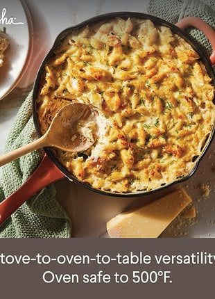 Ayesha Curry Kitchenware Enameled Cast Iron Skillet/Frying Pan with Helper Handle and Pour Spouts, 12 Inch - Redwood Red