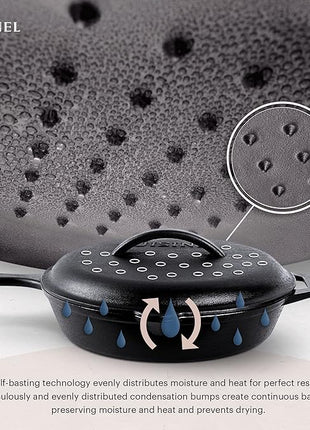 Cuisinel Cast Iron Skillet with Lid - 12"-inch Pre-Seasoned Covered Frying Pan Set + Silicone Handle & Lid Holders + Scraper/Cleaner - Indoor/Outdoor, Oven, Stovetop, Camping Fire, Grill Safe Cookware