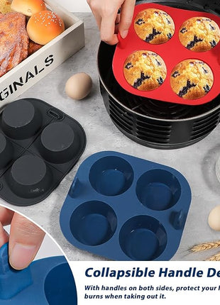 Webake 3PCS Silicone Air Fryer Muffin Pan for Baking 4 Cavity Air Fryer Egg Bites Silicone Mold, Nonstick BPA Free Muffin Tins