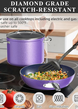 Nuwave Healthy Duralon Blue Ceramic Nonstick Cookware Set, Diamond Infused Scratch-Resistant, PFAS Free, Dishwasher & Oven Safe, Induction Ready & Evenly Heats, Tempered Glass Lids & Stay-Cool Handles