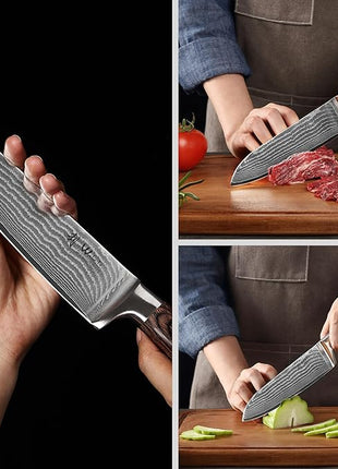 Wakoli EDIB 2-Piece Damascus Kitchen Knife Set – Santoku & Small Santoku with VG10 Core made of 67-Layer Damascus Steel Blades – Professional Chef Knives with Ergonomic Pakkawood Handles in Gift Box