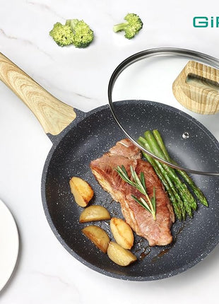 GiPP Nonstick Frying Pan Skillet with Lid - 8" Grey Granite Non Stick Pans, Omelette Pan with Heat-Resistant Handle, Compatible with All Stovetops, PFOA Free