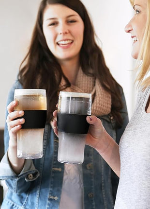 Host FREEZE Beer Glasses, Frozen Beer Mugs, Freezable Pint Glass Set, Insulated Pint Glass to Keep Your Drinks Cold, Double Walled Insulated Glasses, Tumbler for Iced Coffee, 16oz, Set of 2, Black