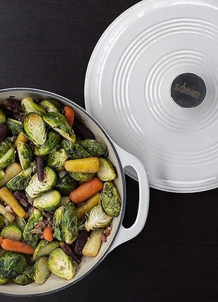 Lodge 3 Quart Enameled Cast Iron Dutch Oven with Lid – Dual Handles – Oven Safe up to 500° F or on Stovetop - Use to Marinate, Cook, Bake, Refrigerate and Serve – Oyster White