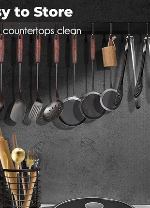 MARTE Kitchen Cooking Utensils Set,11 Pcs Black 18/10 Stainless Steel Cooking Spatula Set with Utensil Holder,Spatula,Serving Ladle, Skimmer Spoon,Slotted Tunner,Fine Mesh Skimmer Spoon,Cooking Tongs