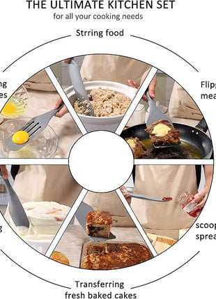 Tongjude Silicone Spurtle Set, Silicone Spatula Set, Heat Resistant Cooking Utensil for Nonstick Cookware, Serving，Baking, Whisking, Smashing, Scooping, Spreading, 8 Piece