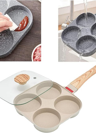 Fried Egg Pan, Egg Frying Pan with Lid Nonstick 4 Cups Pancake Pan Aluminium Alloy Cooker for Breakfast(White)