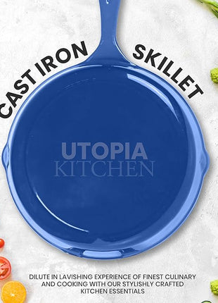Utopia Kitchen Cast iron Skillets 3 Piece Set, Chefs Pan, Pre Seasoned Cast iron Skillets, 6, 8 & 10 Inches, Easy Use in the Oven, Stove, Grill, or Campfire, Blue