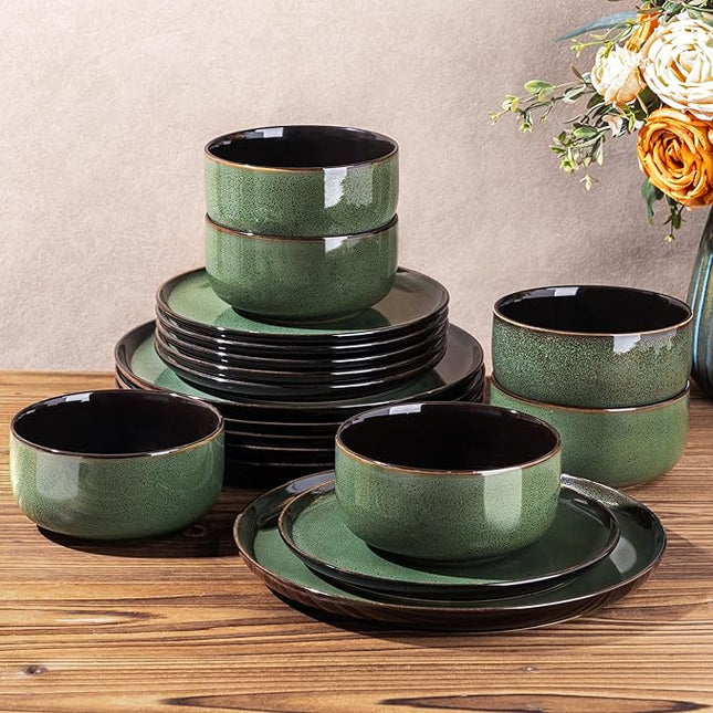 LERATIO Ceramic Dinnerware Set for 4, Poreclain Plates, Bowls, Handmade Reactive Glaze Dishes, Chip Resistant, Oven & Dishwasher Safe, Service for 4