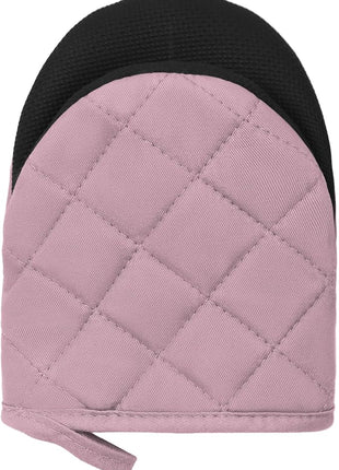 1 Pair Short Oven Mitts, Heat Resistant Silicone Kitchen Mini Oven Mitts for 500 Degrees, Non-Slip Grip Surfaces and Hanging Loop Gloves, Baking Grilling Barbecue Microwave Machine Washable