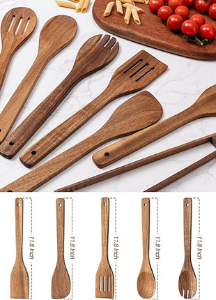 Wooden Spoons for Cooking 7-Piece, Kitchen Nonstick Wood Cooking Utensils Set, Durability Wooden Spatula Spoon for Everyday Use, Brown